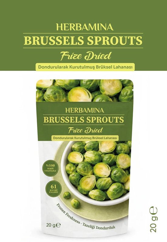 Herbamina Gevriesdroogde Spruitjes Snack 20g – Freeze Dried Brussels Sprouts – 100% Groente – Vegan – Zonder Toegevoegde Suiker