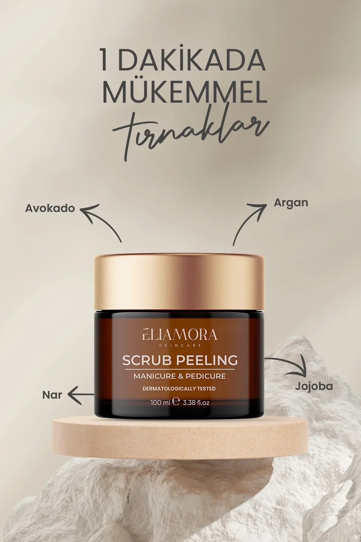 Eliamora Scrub Peeling Manicure & Pedicure - Natuurlijke Scrubpeeling - Steenzout - Perfecte nagels in 1 minuut - Avocado - Argan - Jojoba - Granaatappel - Dermatologisch getest - 100 ml