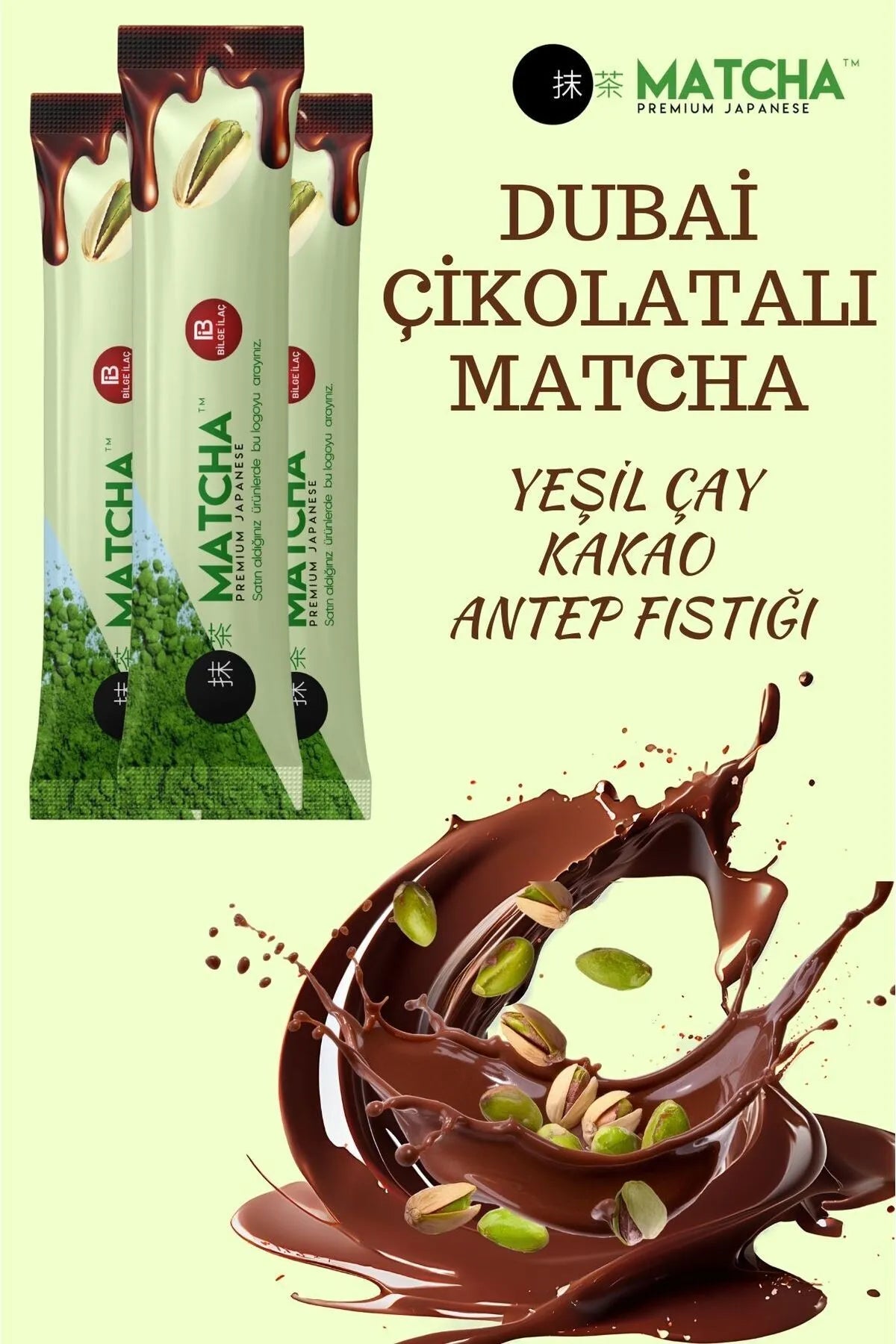 Matcha Premium Japanse Detox DUBAI CHOCOLADE MATCHA/GROENE THEE/CACAO PISTACHE Poedervormige drank 20 stuks