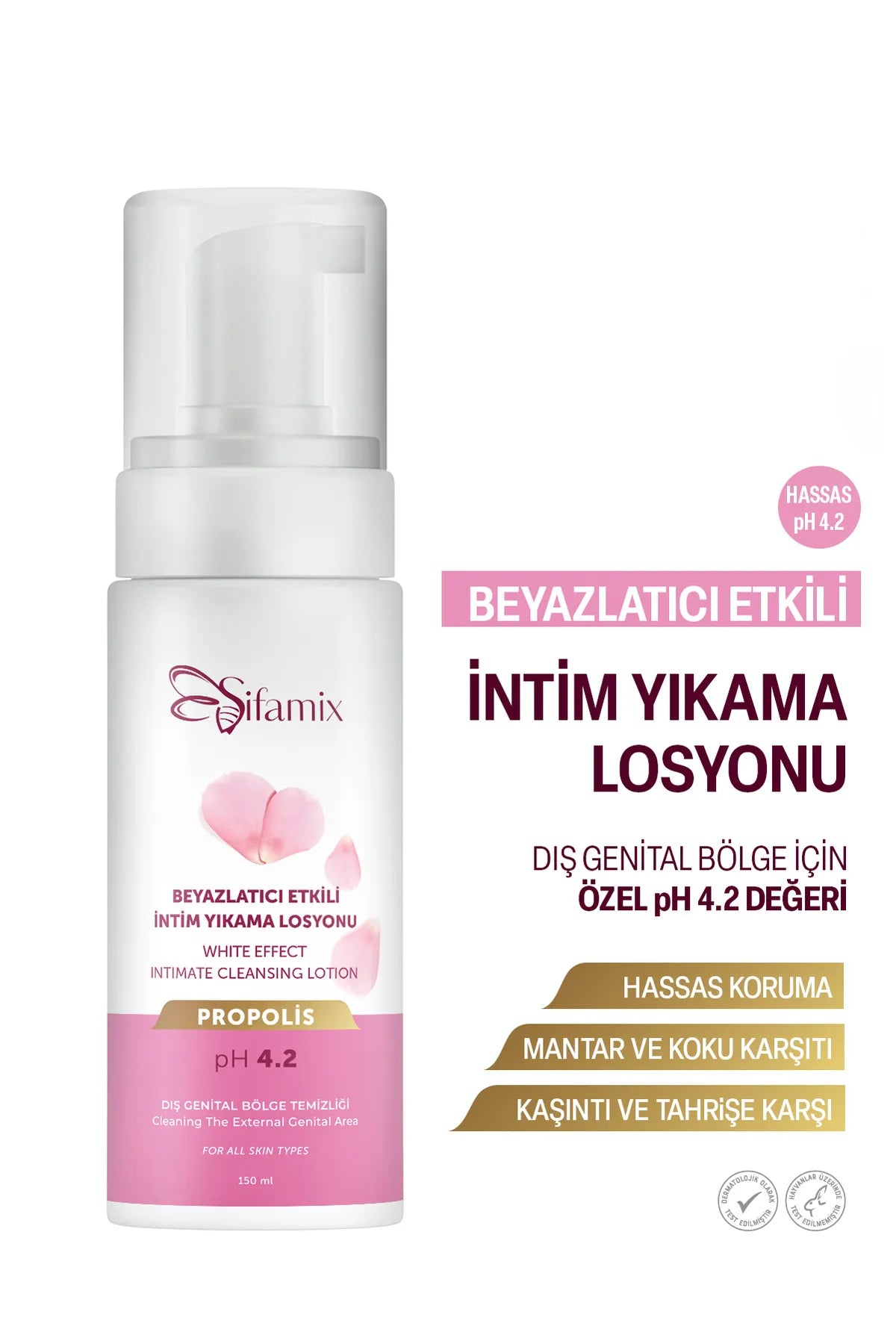 Sifamix White Effect Intimate Cleansing Foam Propolis pH 4.2 Genital Area - Whitening Lotion - Effectieve genitale zone - Goede bescherming - tegen jeuk en irritatie - anti-schimmels en anti-geur - Alle huidtypen - 150 ml