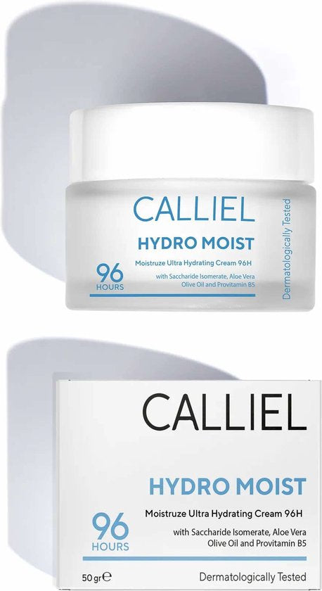 CALLIEL Hydro Moist Intensieve Hydraterende Crème 96-uur met Saccharide Isomeraat Aloë Vera Olijfolie en Provitamine B5 Dermatologisch getest 50 gr