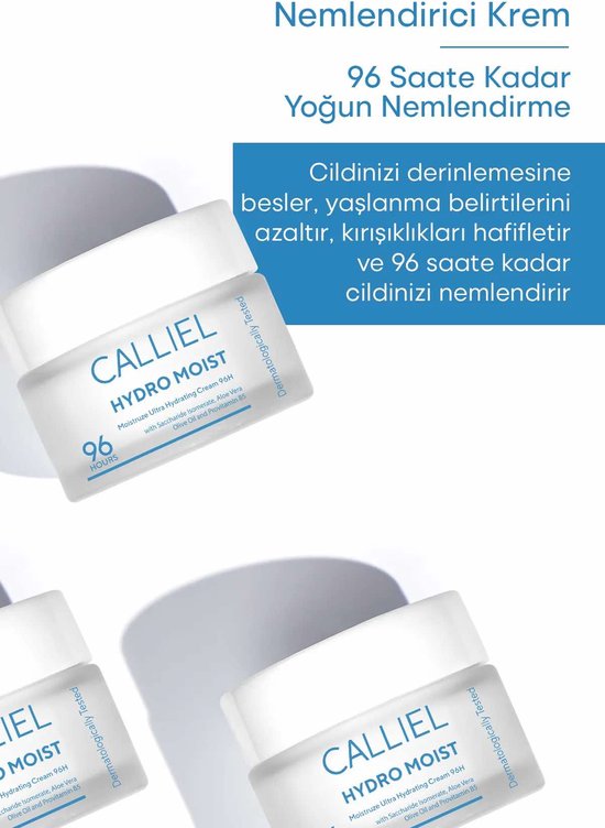 CALLIEL Hydro Moist Intensieve Hydraterende Crème 96-uur met Saccharide Isomeraat Aloë Vera Olijfolie en Provitamine B5 Dermatologisch getest 50 gr