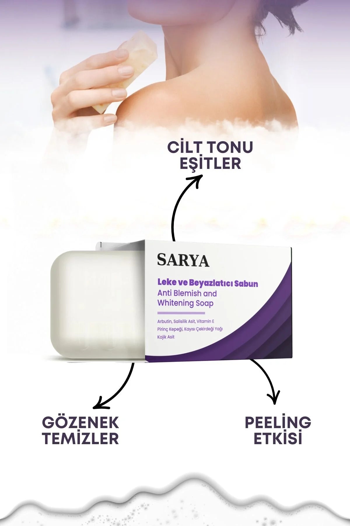 Sarya Anti Blemish - Kojic Acid & Whitening Soap - Anti-Vlekken en bleekzeep - Egaliseert de huidtint - Reinigt poriën - Peeling-effect - Arbutine - Salicylic Acid - Vitamine E - Rice Bran - Apricot Kernel Oil - 100 gr