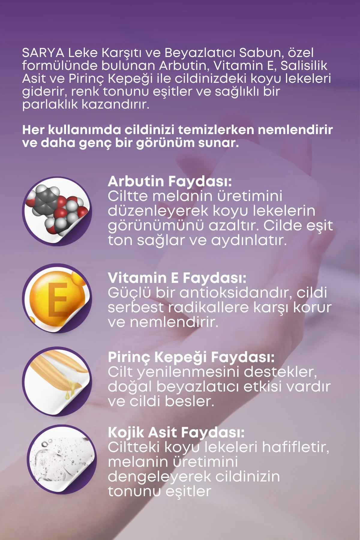 Sarya Anti Blemish - Kojic Acid & Whitening Soap - Anti-Vlekken en bleekzeep - Egaliseert de huidtint - Reinigt poriën - Peeling-effect - Arbutine - Salicylic Acid - Vitamine E - Rice Bran - Apricot Kernel Oil - 100 gr