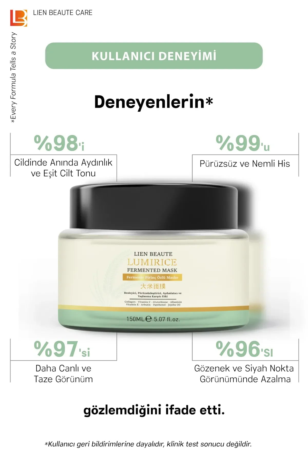 Lien Beaute Lumirice Fermented Rice Extract Mask Nourishing Smoothing Brightening & Anti-Aging Effect - Gefermenteerde Rijst Gezichtsmasker: Gladmakend Verhelderend Egaliserend Anti-veroudering - Vitamine mix & Kruinden Eiwit - Alle huidtypen - 150ml