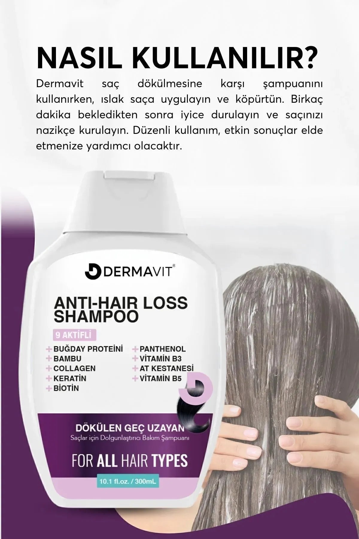 Dermavit Shampoo - Collageen en Keratine Anti-Haaruitval Snelle Haargroei Voller Volume Herstellende Voedende Shampoo 9 Actief - Tarwe-eiwit - Vitamine E B3 & B5 - Biotine - Panthenol - Paardenkastanje - Alle haartypen - 300 ml
