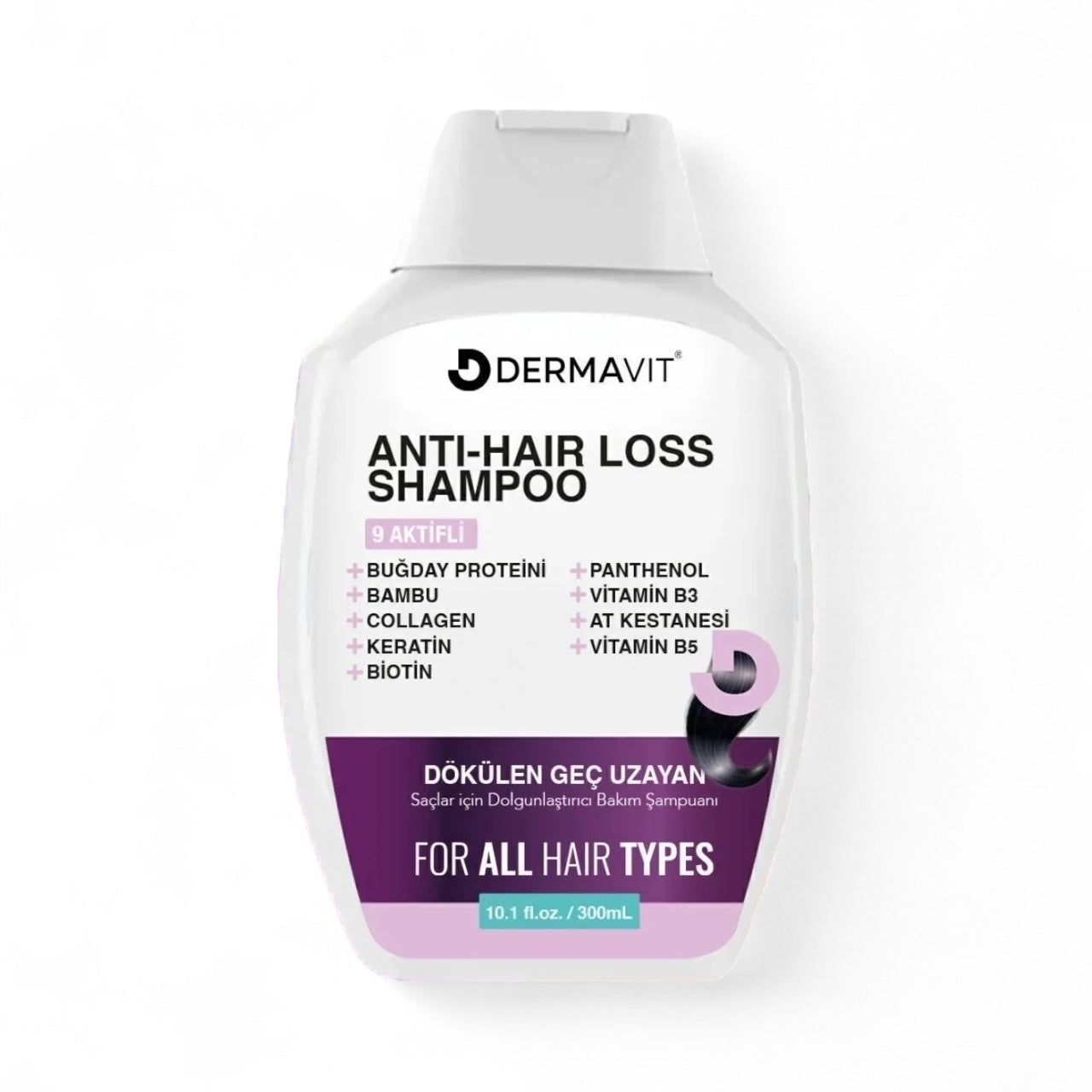 Dermavit Shampoo - Collageen en Keratine Anti-Haaruitval Snelle Haargroei Voller Volume Herstellende Voedende Shampoo 9 Actief - Tarwe-eiwit - Vitamine E B3 & B5 - Biotine - Panthenol - Paardenkastanje - Alle haartypen - 300 ml