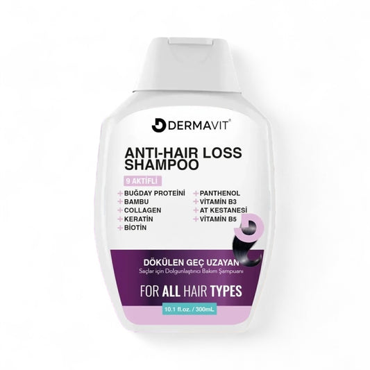 Dermavit Shampoo - Collageen en Keratine Anti-Haaruitval Snelle Haargroei Voller Volume Herstellende Voedende Shampoo 9 Actief - Tarwe-eiwit - Vitamine E B3 & B5 - Biotine - Panthenol - Paardenkastanje - Alle haartypen - 300 ml