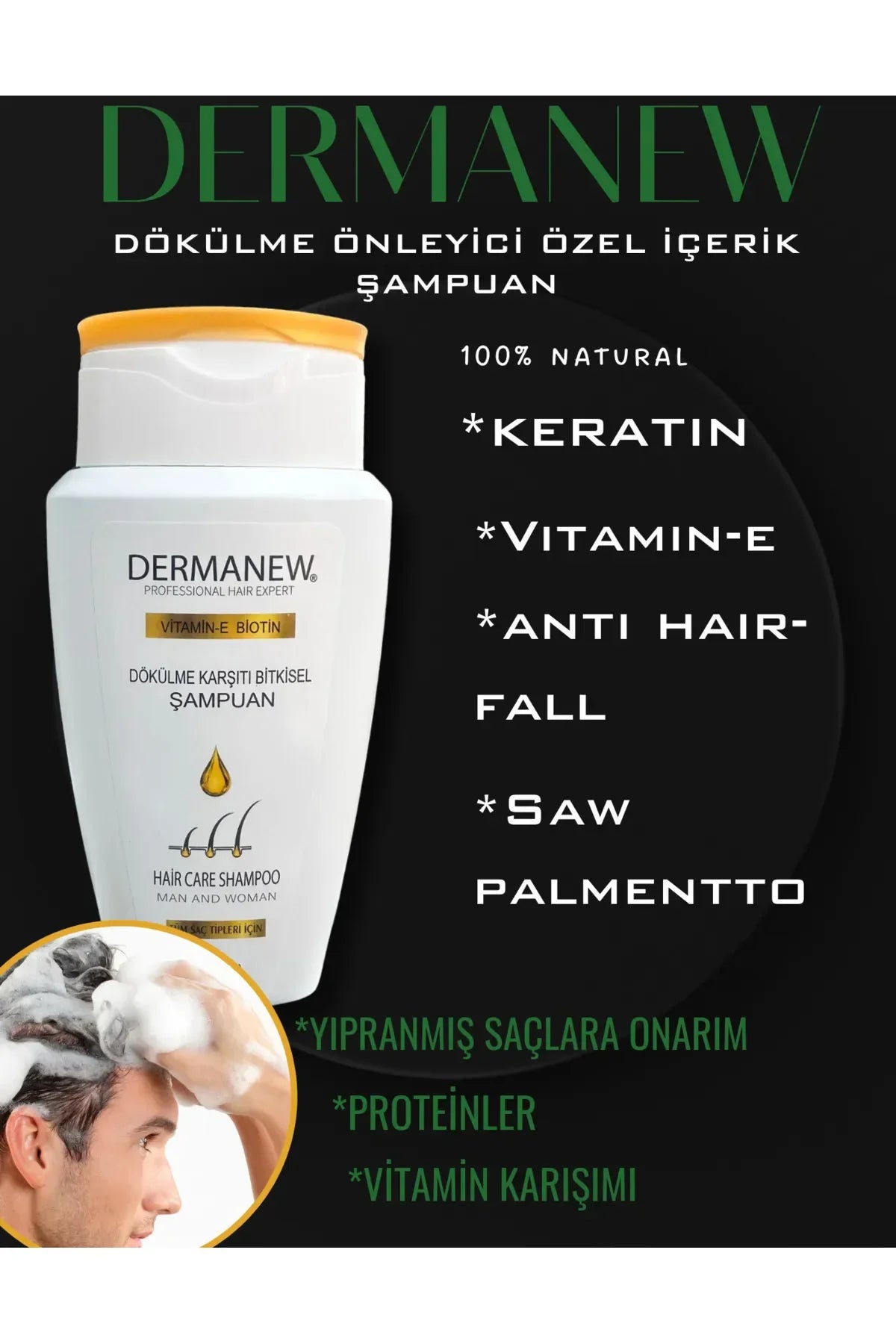 Dermanew Shampoo Professionele haarexpert - Biotine + Vitamine E - Anti-Haaruitval Snelle Haargroei Voller Volume Herstellende Voedende Shampoo - Alle haartypen - 300 ml