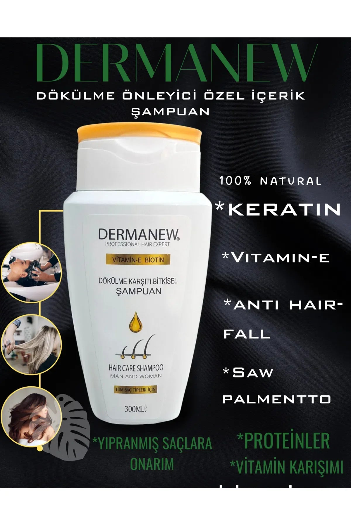 Dermanew Shampoo Professionele haarexpert - Biotine + Vitamine E - Anti-Haaruitval Snelle Haargroei Voller Volume Herstellende Voedende Shampoo - Alle haartypen - 300 ml