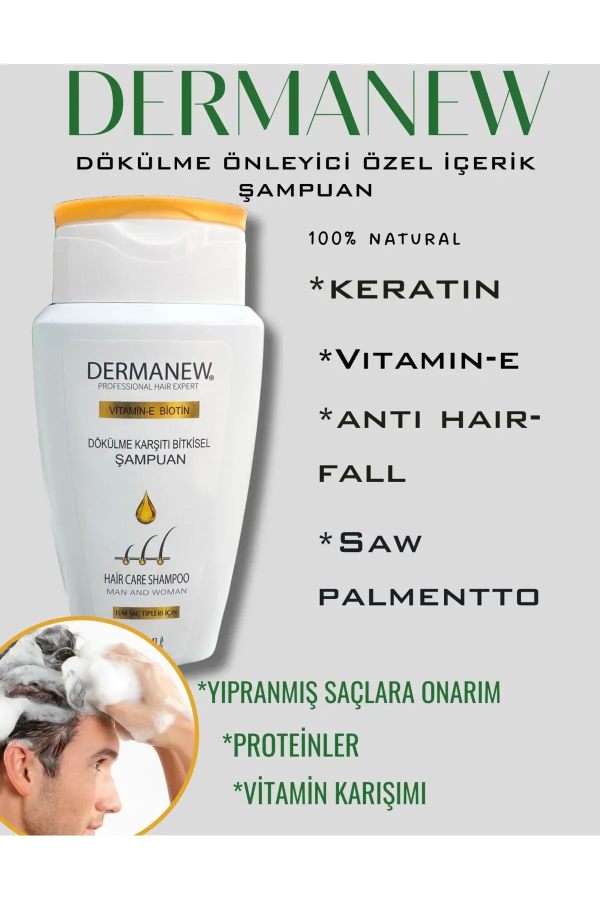 Dermanew Shampoo Professionele haarexpert - Biotine + Vitamine E - Anti-Haaruitval Snelle Haargroei Voller Volume Herstellende Voedende Shampoo - Alle haartypen - 300 ml