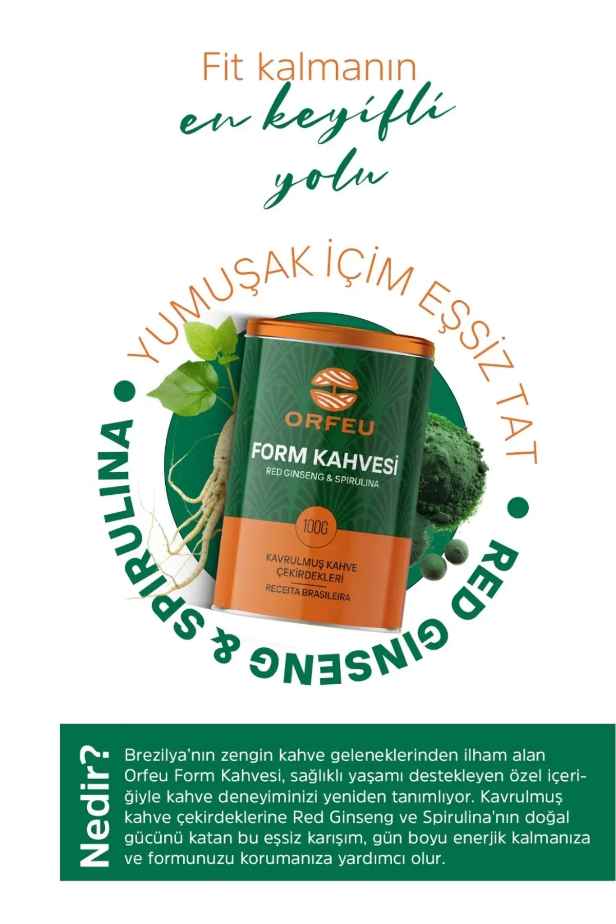 ORFEU Form Koffie - Detox Koffie met Rode Ginseng en Spirulina 100 gr Geroosterde koffiebonen - Rijke koffietradities van Brazilië
