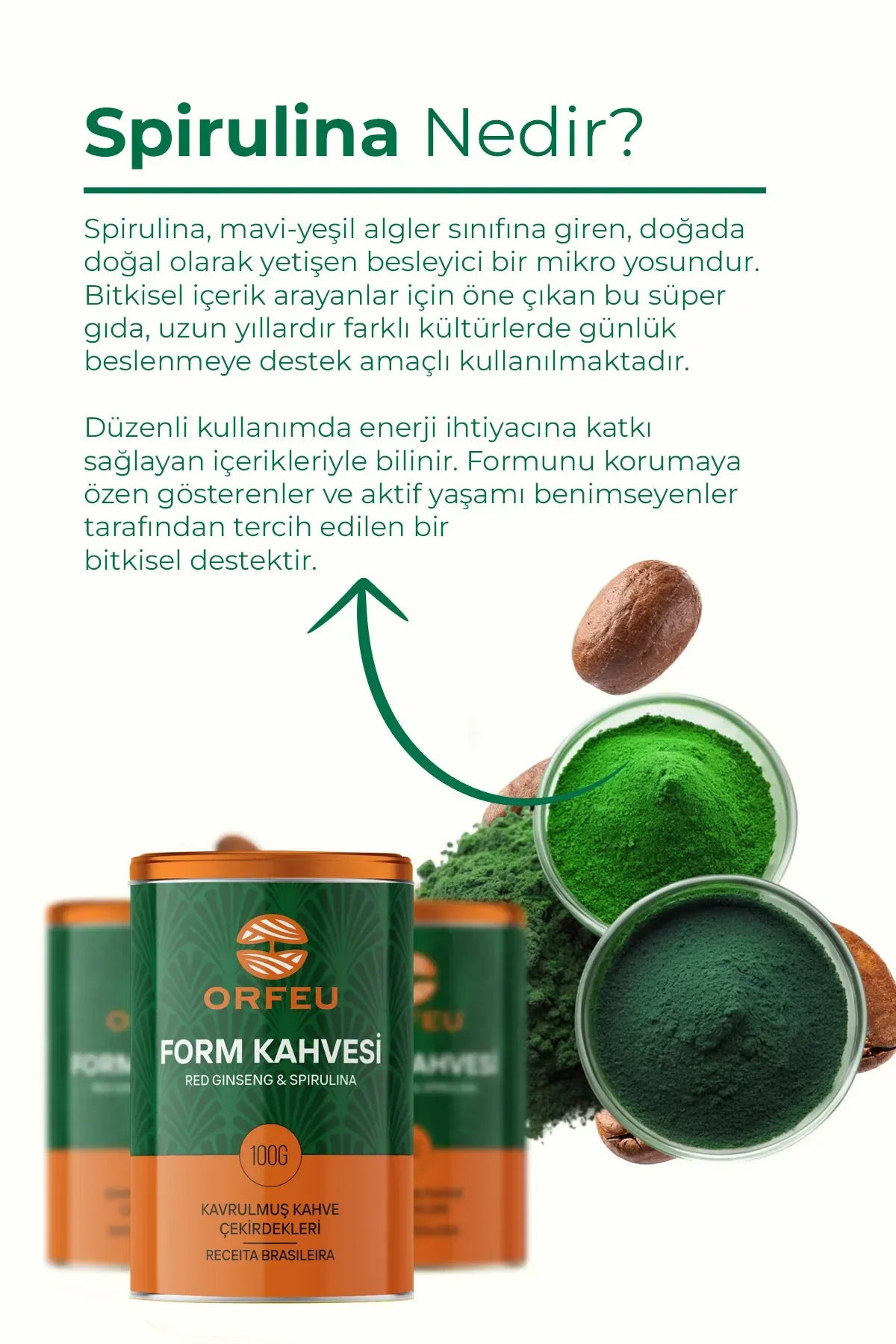 ORFEU Form Koffie - Detox Koffie met Rode Ginseng en Spirulina 100 gr Geroosterde koffiebonen - Rijke koffietradities van Brazilië