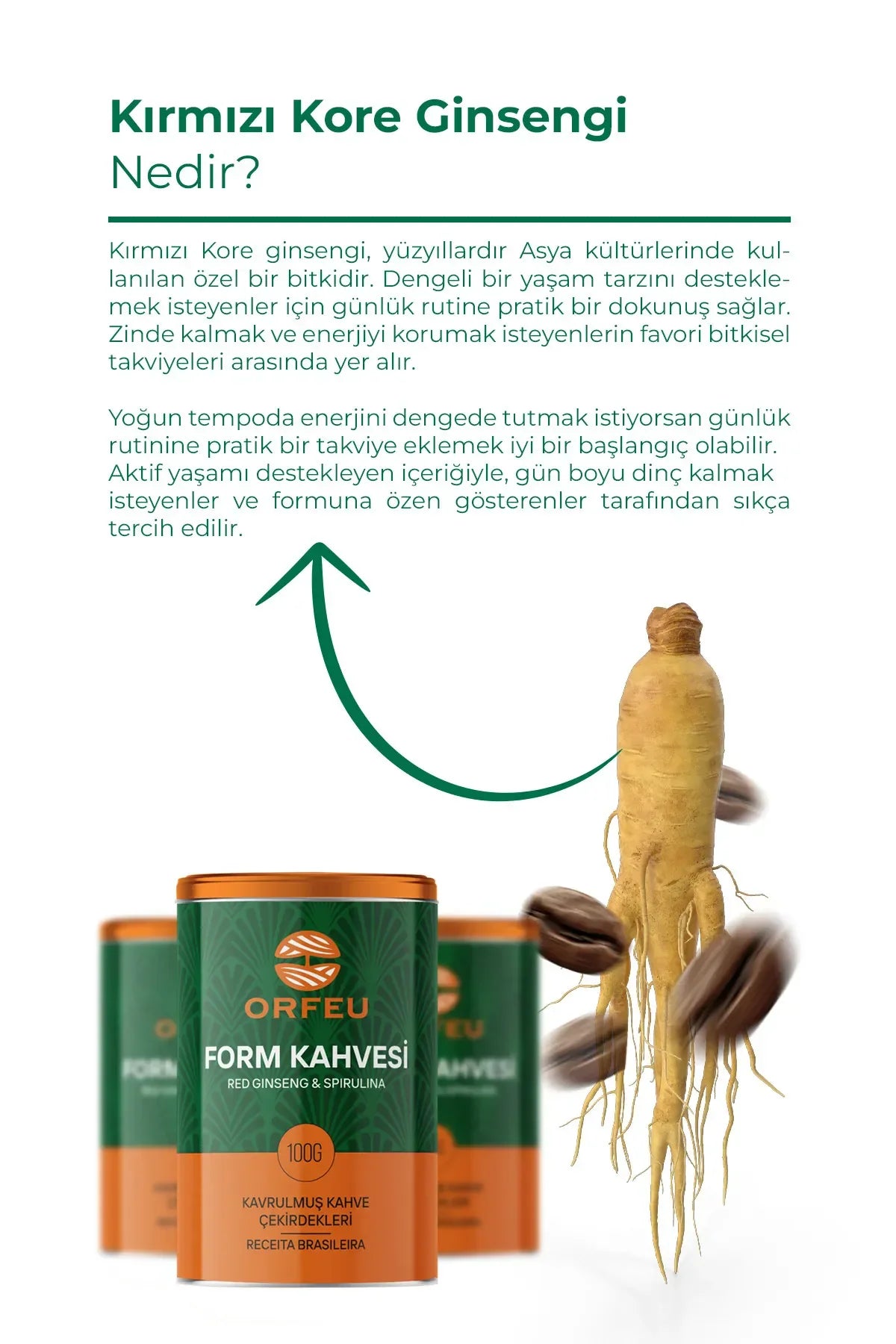 ORFEU Form Koffie - Detox Koffie met Rode Ginseng en Spirulina 100 gr Geroosterde koffiebonen - Rijke koffietradities van Brazilië
