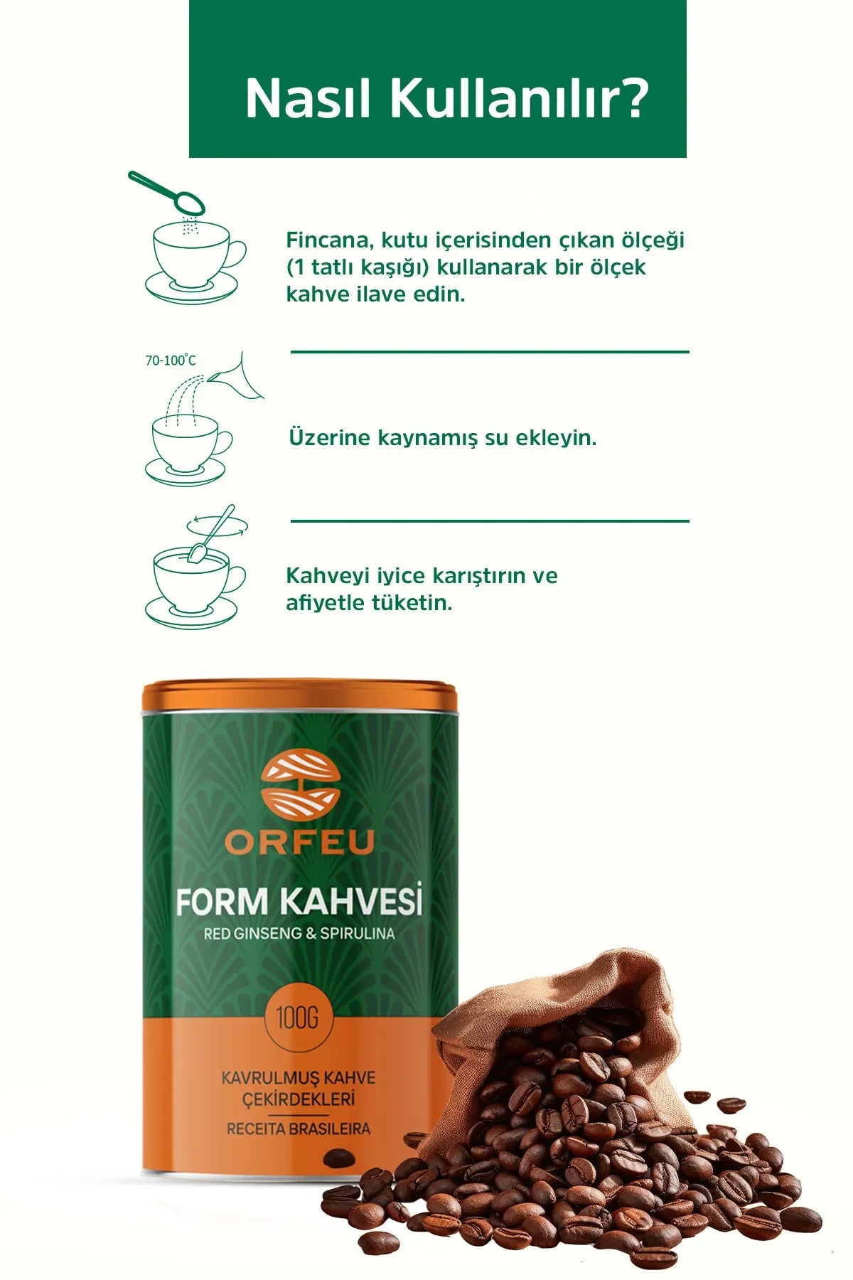 ORFEU Form Koffie - Detox Koffie met Rode Ginseng en Spirulina 100 gr Geroosterde koffiebonen - Rijke koffietradities van Brazilië
