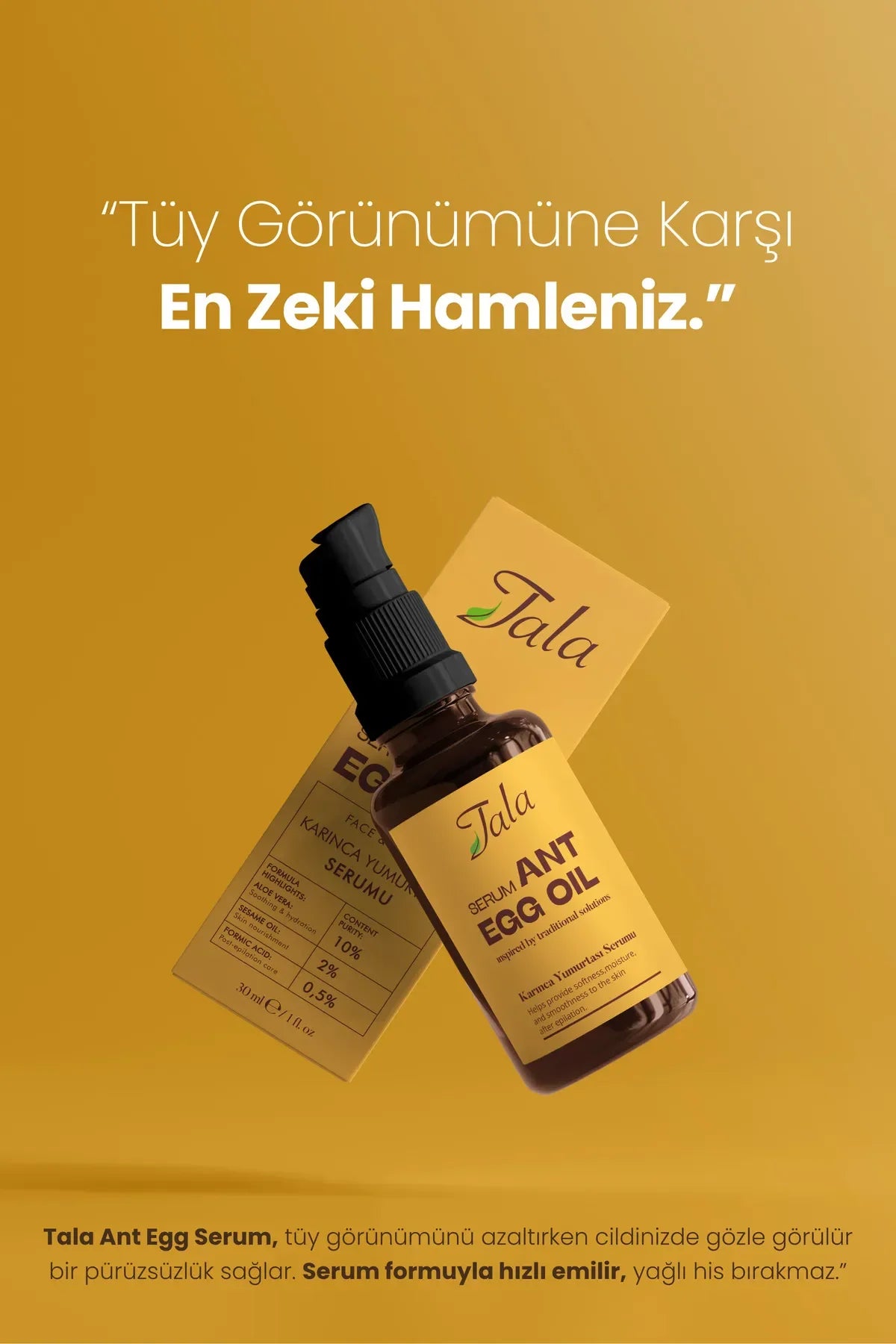 Tala Ant Egg Oil Serum - Gezicht en Lichaam - Speciale formule met Aloe Vera+Sesamolie+Mierenzuur - Verzachtend en hydraterend - Voedt de huid - Verzorging na het epileren - Haarverminderend - Haarverdunning - Zachte verzorging in sermvorm - 30 ml