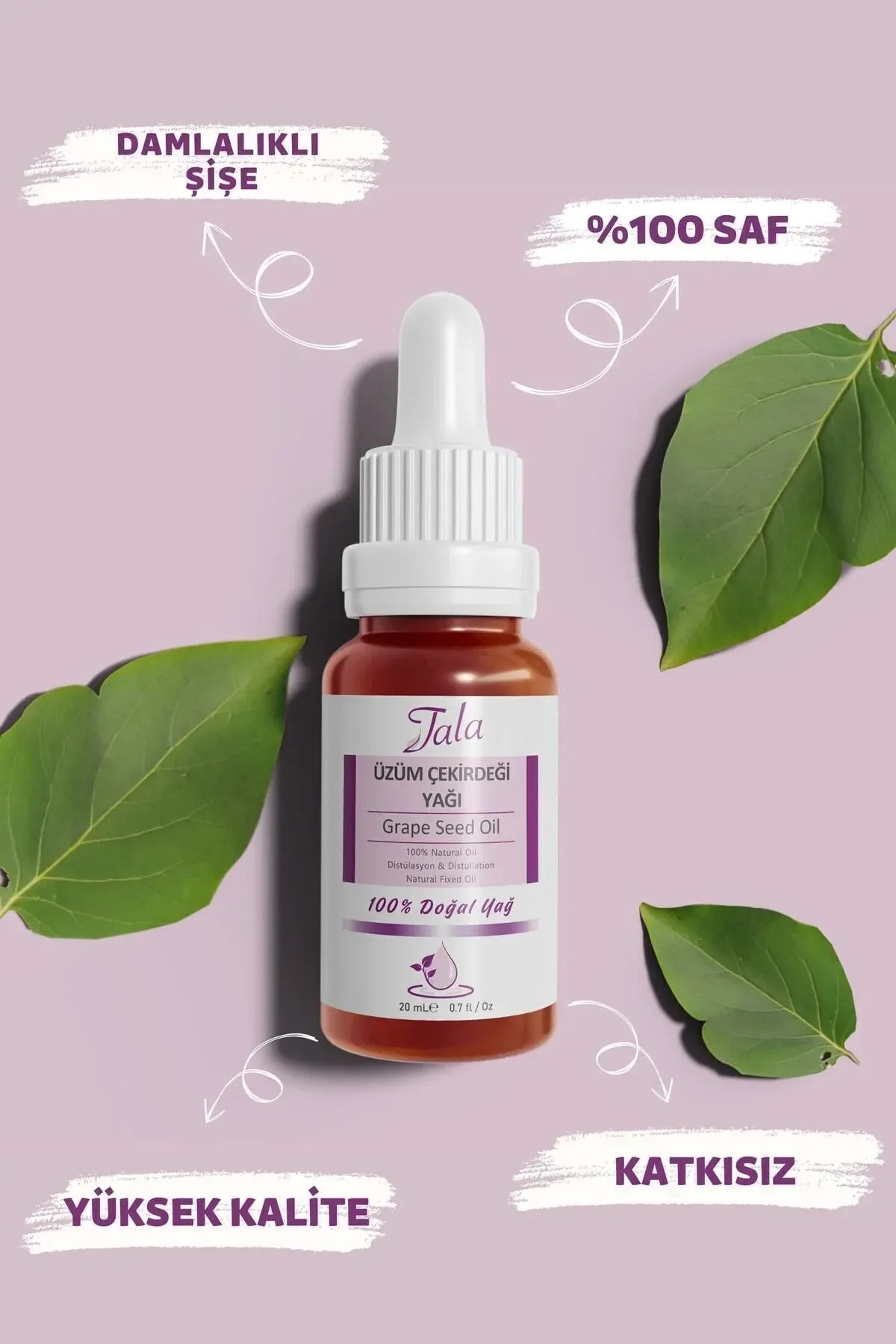 Tala Oil Grape Seed - Druivenpitolie Uzum Cekirdegi Yagi - Haar en huidverzorging druppels - Effectief verwideren van ouderdoms- en zonnevlekken Helpt donkere kringen rond ogen verwijderen Voorkomt haarbreuk 100% puur en natuurlijk koudgeperst 20 ml