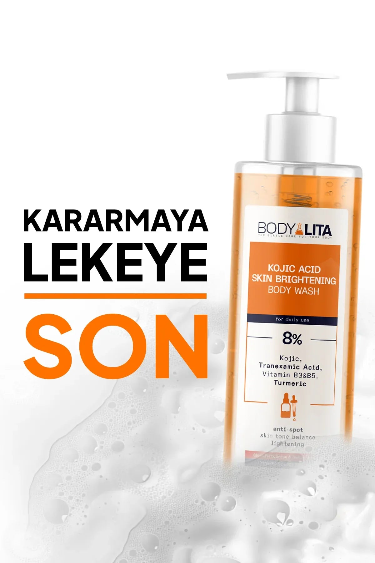 BodyLita Kojic Acid Skin Brightening Body Wash 3 keer Effect van 8% Serum op Huidverkleuring + vlekjes Tranexamic Acid+Vitamine B3-B5+Kurkuma+Citroenschil Vitamine C - Verlichting tegen puistjes - Douchgel - Aangedreven door Body Lita Labs 150 ml