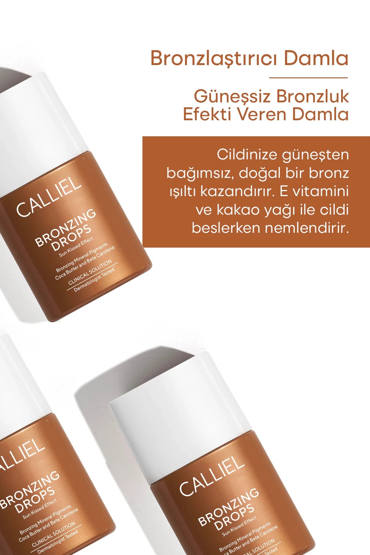 Calliel Bronzing Drops Sun Kissed Effect Mineral Pigments - Zelfbruinende druppels met stralend intens bronseffect - Bruinende minerale pigmenten - Bevat Cocaboter & Betacaroteen + Vitamine E Huid voeden en hydrateren - Dermatologisch getest - 32 ml