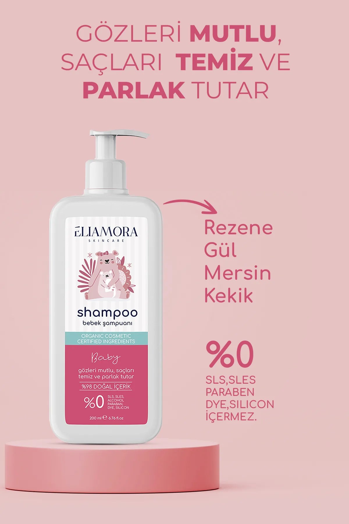 ELIAMORA Baby Shampoo Biologische gecertificeerde ingrediënten / Houdt de ogen blij / Haar schoon & Glazend 200 ml