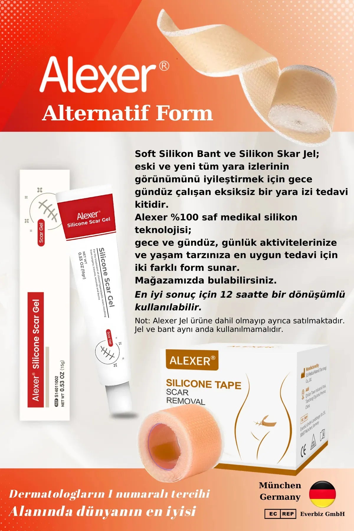 Alexer Silicone Tape Scar Removal - Zachte siliconen tape - Verwijderen van littekens - brandwonden - keizersnede-incisielijn - keloïden - chirurgische littekens - esthetische operaties - rimpels - door Dermatologen aanbevolen - 2,5 cm x 3 m / 1 rol