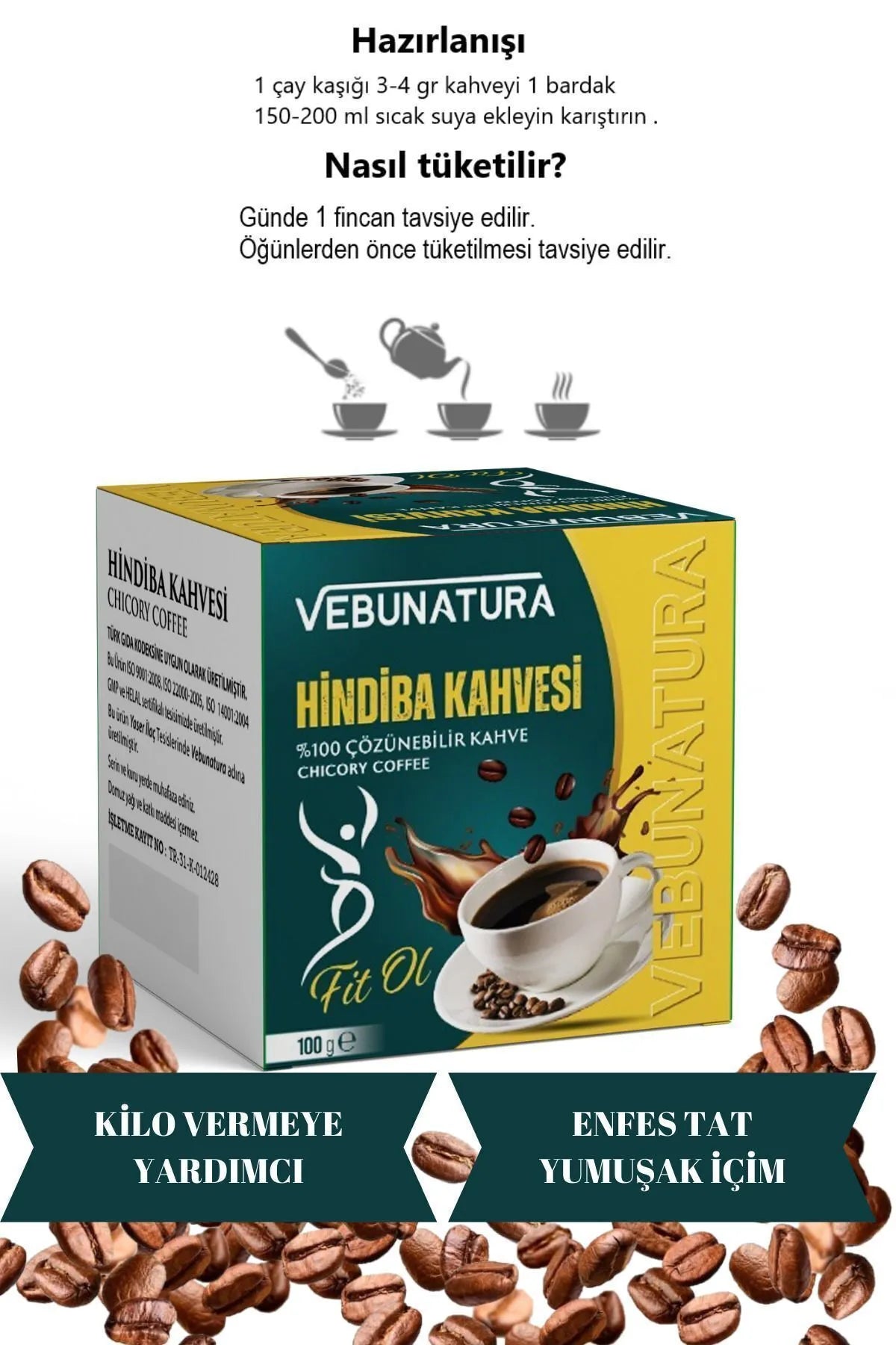 VEBUNATURA Hindiba Coffee (Cichoreikoffie) Guarana Ginseng Detox Koffie 1 Maand - (60 Gebruik) NETTO 100gr