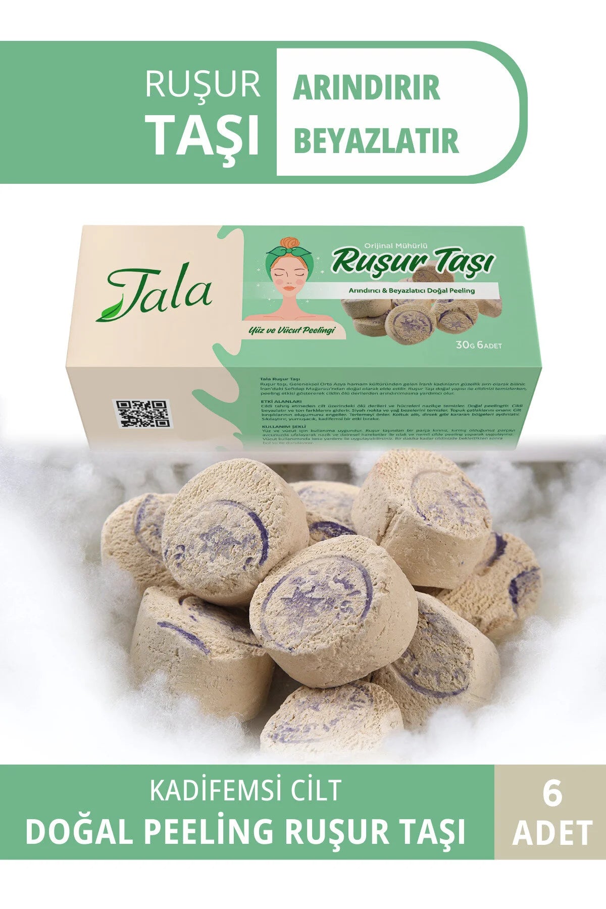 Tala Rushur Stone Whitening Exfoliërende Gezichts- en LichaamsPeeling 6 stuks (IRAN BATH STONE), Tala Fruit Oil