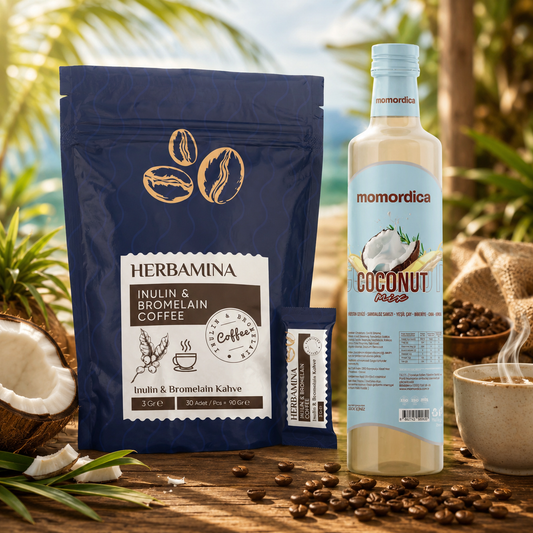Herbamina Koffie met Inuline & Bromelaïne - 30 Sachets (90 g) + Momordica Coconut Mix 1 fles van 250 ml