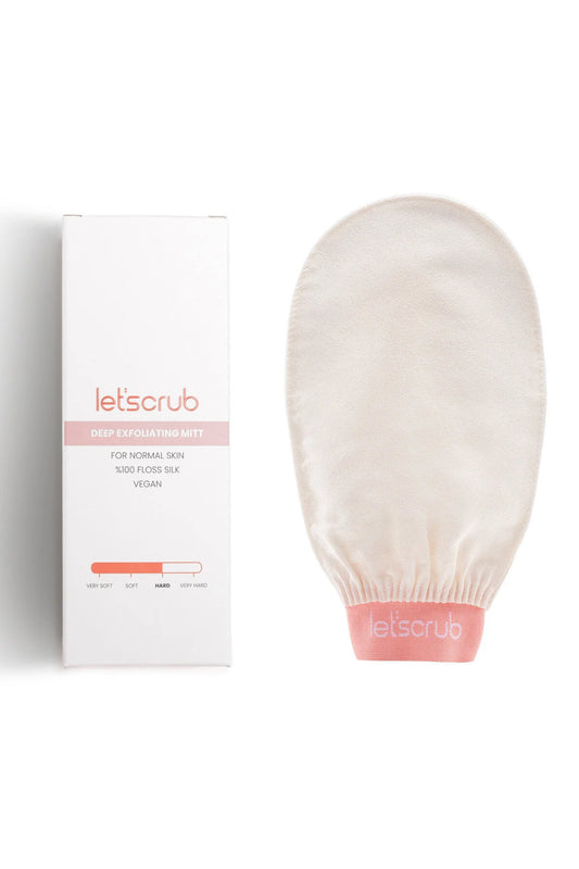 Let'scrub Ecru bad-douchehandschoen (Exfoliërende Handschoen) - 1 badhandschoen & 1 puimsteen - Peeling handschoen - 100% zijdezachte huid voor de normale huid - Badscrub voor thuis of in de spa - Striae - cellulitis en littekens verminderen