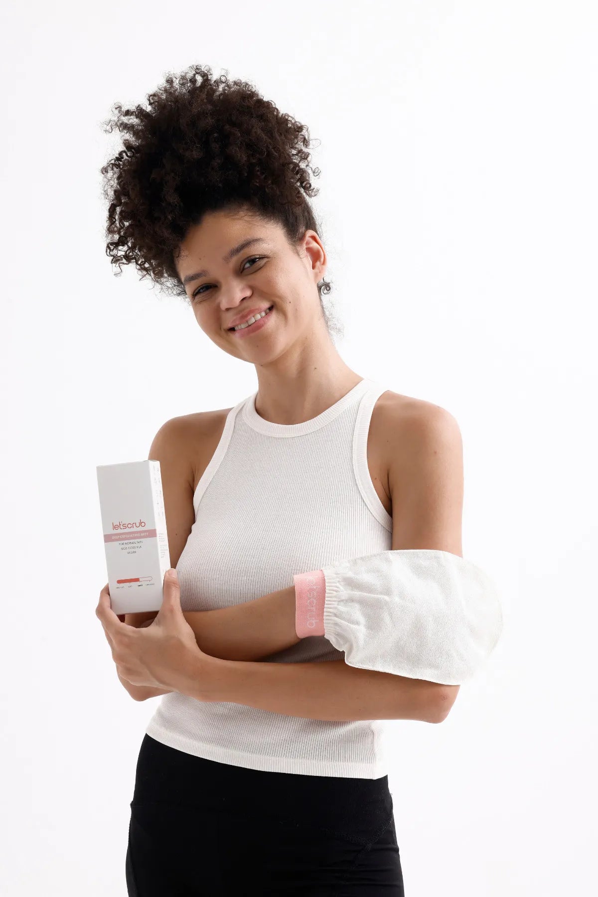 Let'scrub Ecru bad-douchehandschoen (Exfoliërende Handschoen) - 1 badhandschoen & 1 puimsteen - Peeling handschoen - 100% zijdezachte huid voor de normale huid - Badscrub voor thuis of in de spa - Striae - cellulitis en littekens verminderen