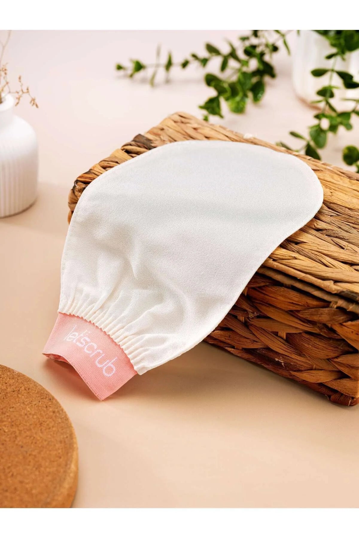 Let'scrub Ecru bad-douchehandschoen (Exfoliërende Handschoen) - 1 badhandschoen & 1 puimsteen - Peeling handschoen - 100% zijdezachte huid voor de normale huid - Badscrub voor thuis of in de spa - Striae - cellulitis en littekens verminderen