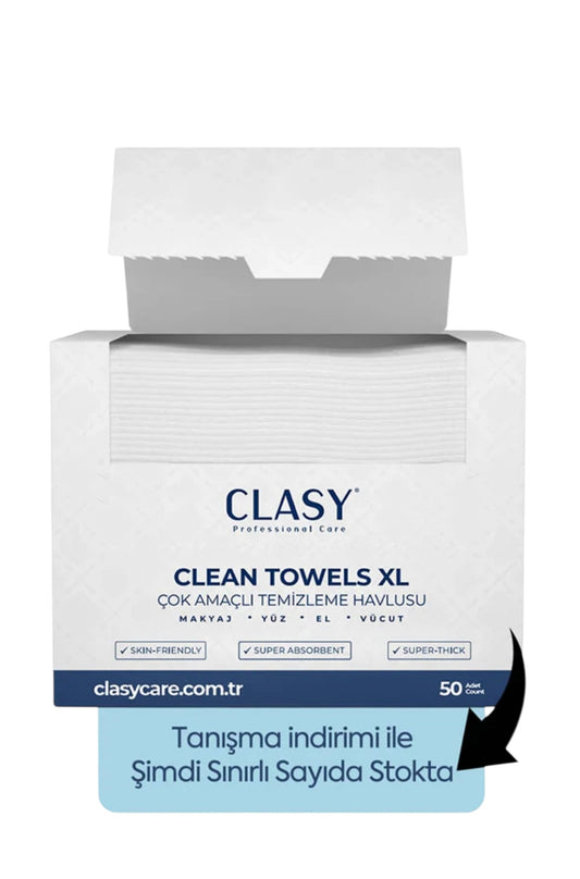 Clasy Care Professionele Clean Towels XL - 50-pack Make-up- en Gezichtsreinigingshanddoeken / wegwerp - Multifunctionele Reinigingsdoek - Make-up+Gezicht+Hand+Lichaam - Uitstekend niveau Acne+Puistjes+Roodheid+Droodheid - Alle huidtypen
