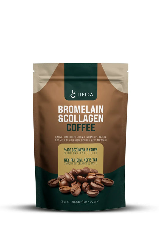 Ileida Koffie - Bromelaïne & Collageen Detox Koffie L-Carnetine - Inuline + Natuurlijke koffiesmaak - 100% Oplosbare koffie 3g x 30 Stuks
