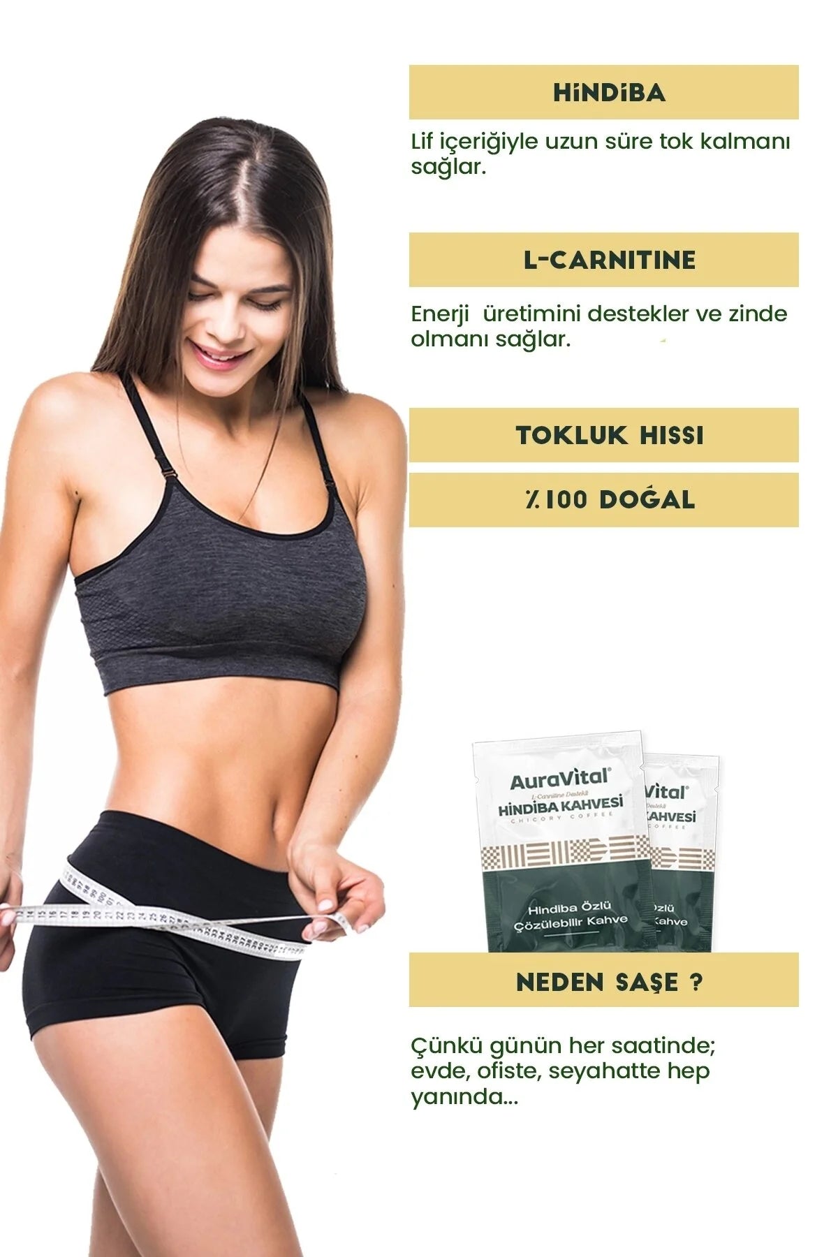 AuraVital Koffie - Hindiba (Cichorei) Koffie Detox Formulier Dieet Bevat L-Carnitine 30x3 gr