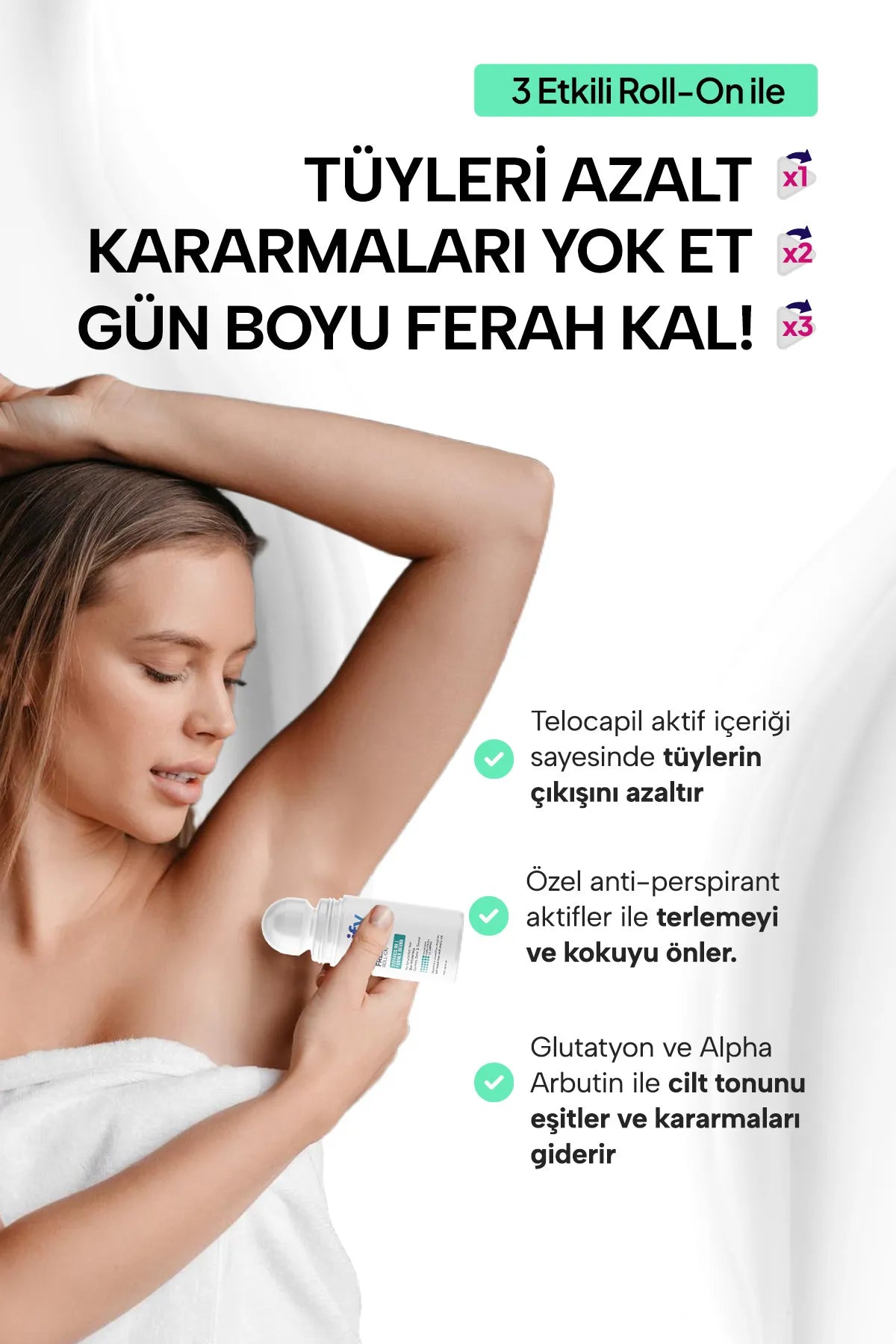 Epify Smooth & Fresh Roll-On 3 effects in 1 Formulation - Glutathione+Alpha-Arbutin+Vitamin C&B3&B5 - 3x Effectieve Haarverminderaar - Zweet- & geurpreventie en huidblekende - Zachte en Frisse Roll-On Lotion - Huidverzachtend & Hydraterend - 50 ml
