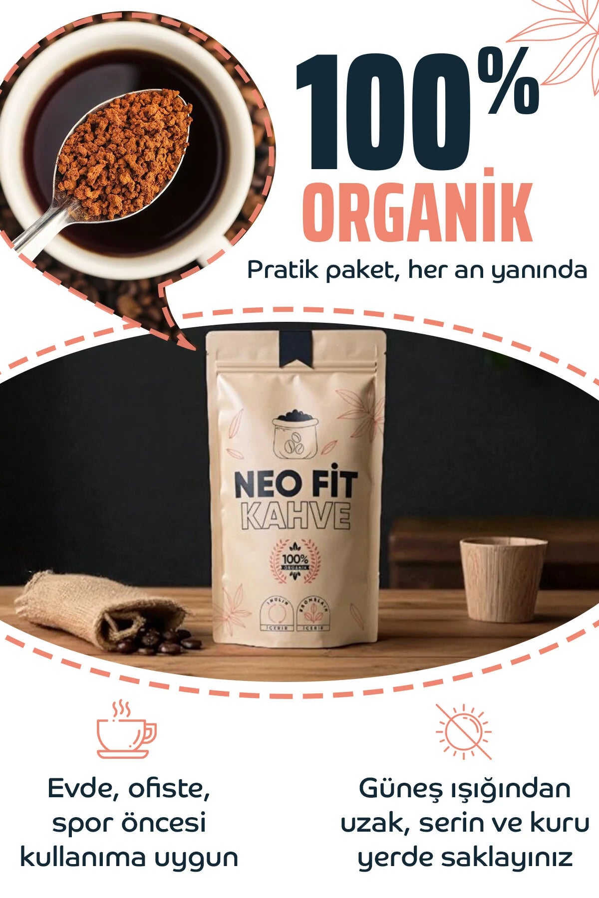 Neo Fit Koffie Coffee Inuline (Hindiba)(Cichoreiwortelvezel) & Bromelaïne Koffie Detox Afvallen 100 gr