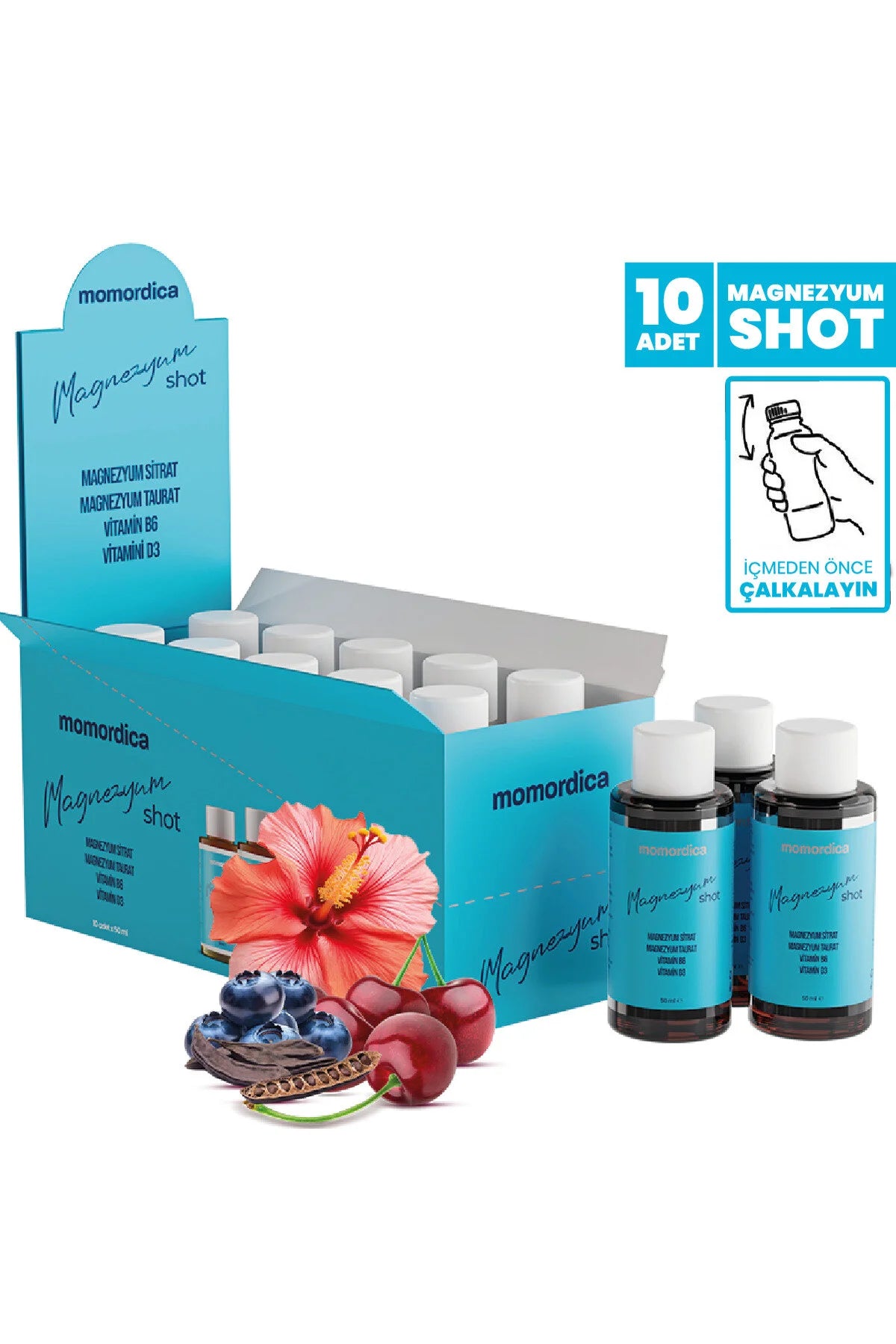 Momordica Magnesium Shot Citraat-Tauraat-Vitamine B6+D3 - 10 stuks - Ondersteunt de magnesiumbalans in lichaam - Spiergezondheid & Energieproductie bijdragen - Omgaan met stress - Slaapkwaliteit - Ondersteuning van zenuwstelsel - Uitstekende smaak