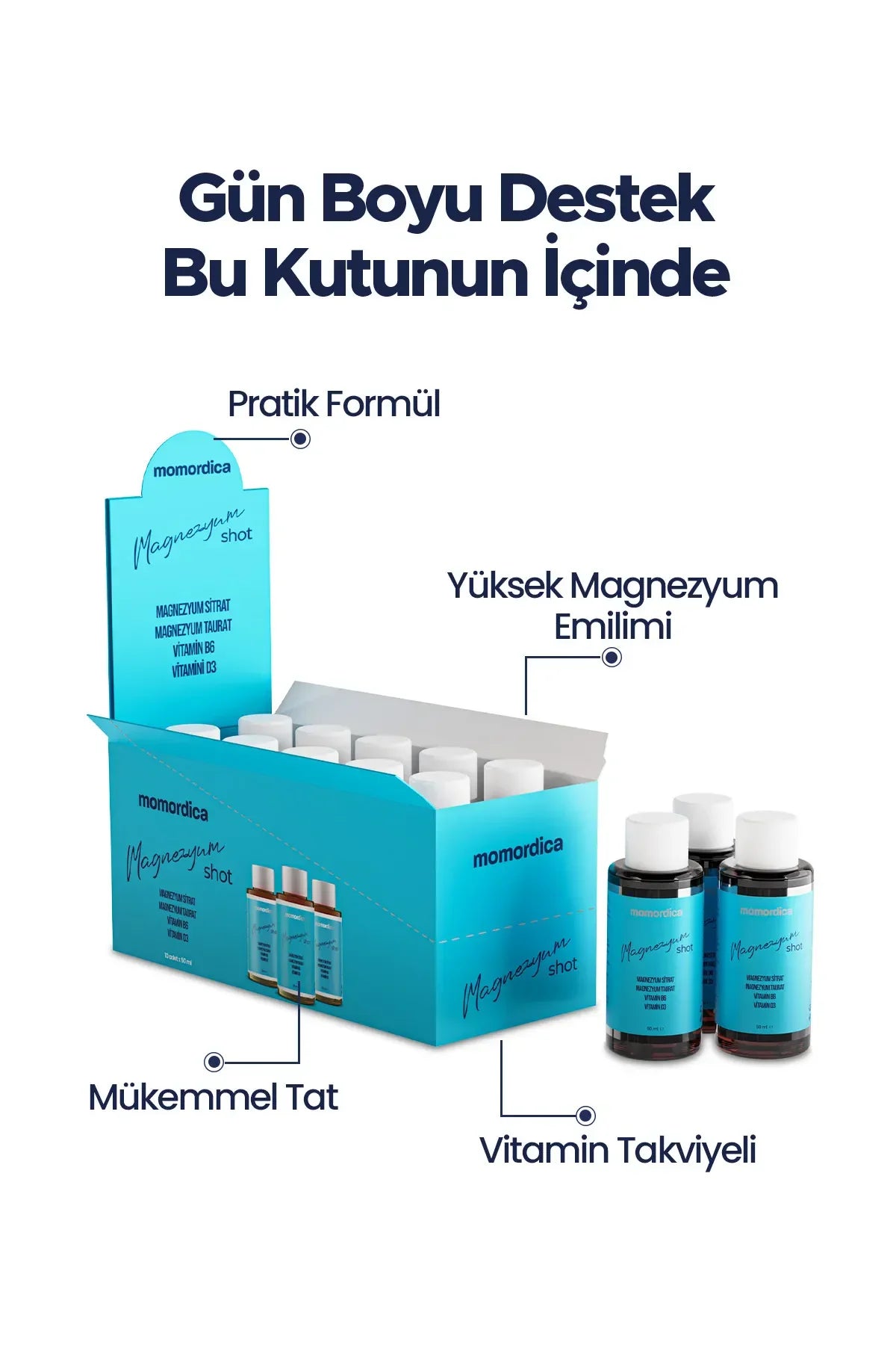 Momordica Magnesium Shot Citraat-Tauraat-Vitamine B6+D3 - 10 stuks - Ondersteunt de magnesiumbalans in lichaam - Spiergezondheid & Energieproductie bijdragen - Omgaan met stress - Slaapkwaliteit - Ondersteuning van zenuwstelsel - Uitstekende smaak