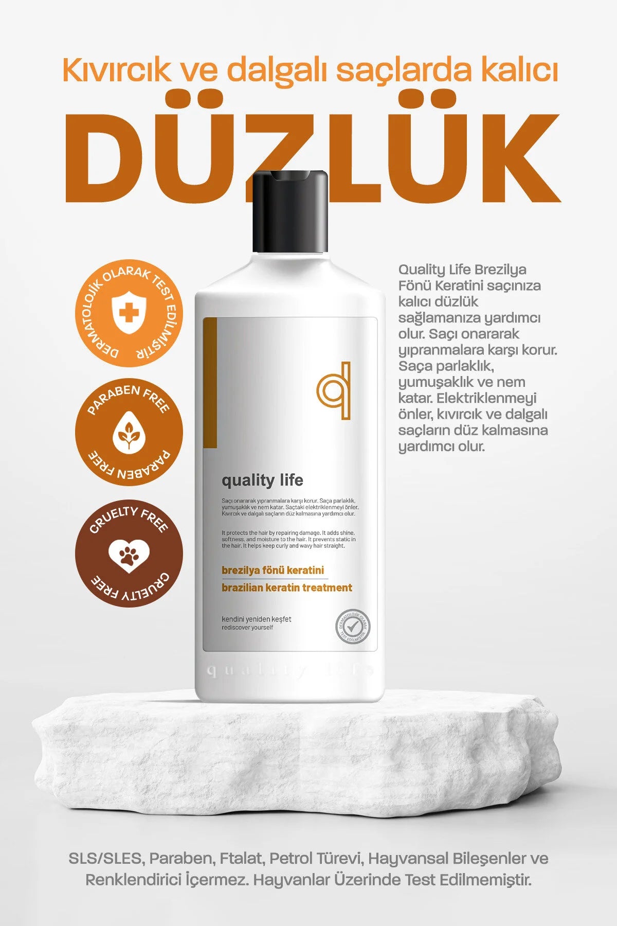 Quality Life Haarstylingcrème Ql Braziliaanse föhn met keratine en permanente stijltang Langdurig steil & glanzend haar Dermatologisch getest Herstelt & Beschermt haar Zorgt voor krullend & golvend haar Voegt glans zachtheid en vocht toe - 300 ml