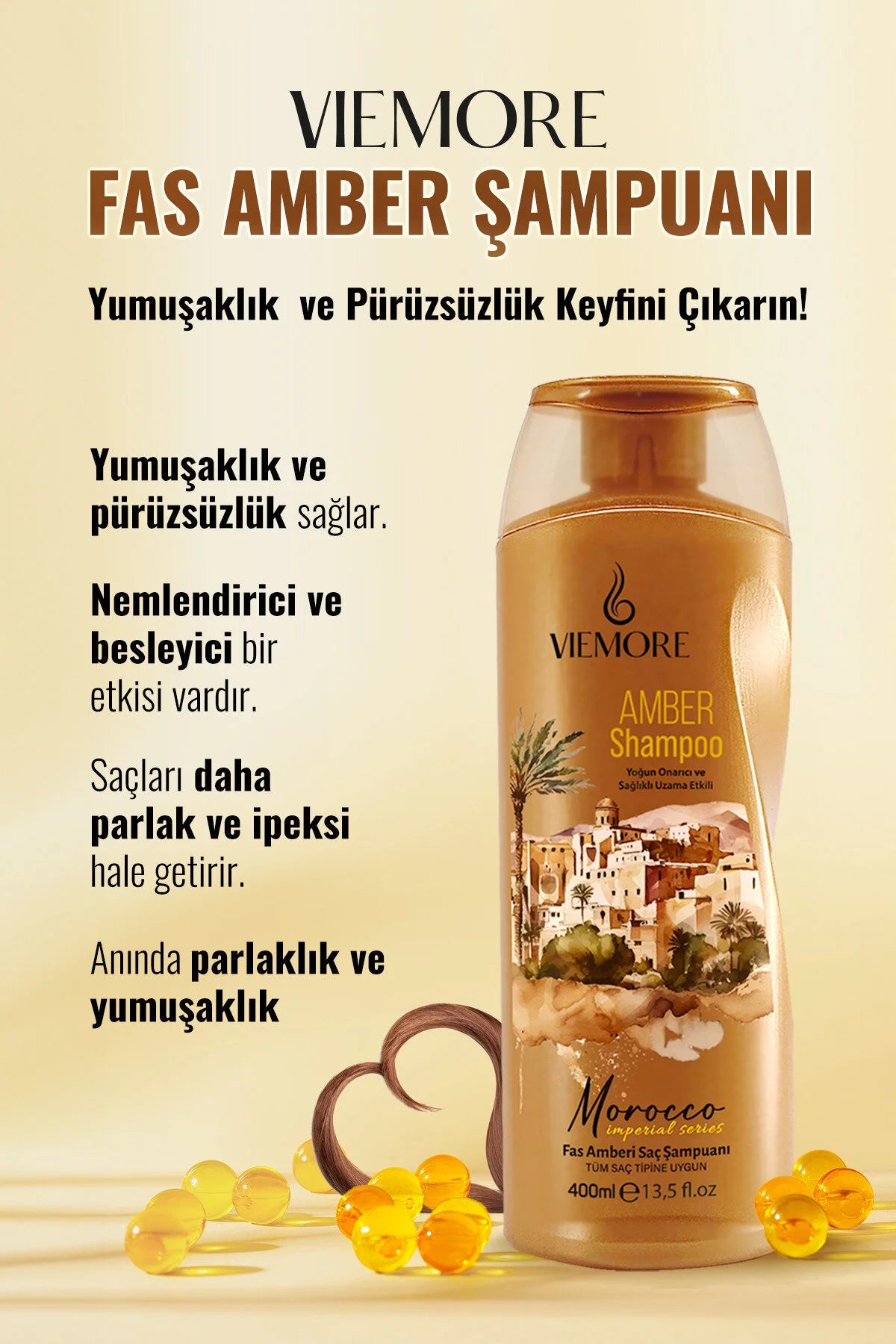 Viemore Shampoo - Marokkaanse Amber Haarshampoo - Herstellend Beschermend Zuiverend Versterkend Hydraterend Revitaliserend Anti-haarbreuk/Anti-roos/Anti-haarbreuk/Anti-pluis Glans Zonbescherming Volume/Volheid Groei-effect Alle Haartypen 400 ml