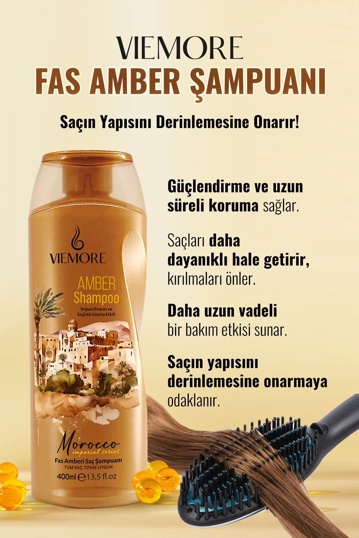 Viemore Shampoo - Marokkaanse Amber Haarshampoo - Herstellend Beschermend Zuiverend Versterkend Hydraterend Revitaliserend Anti-haarbreuk/Anti-roos/Anti-haarbreuk/Anti-pluis Glans Zonbescherming Volume/Volheid Groei-effect Alle Haartypen 400 ml