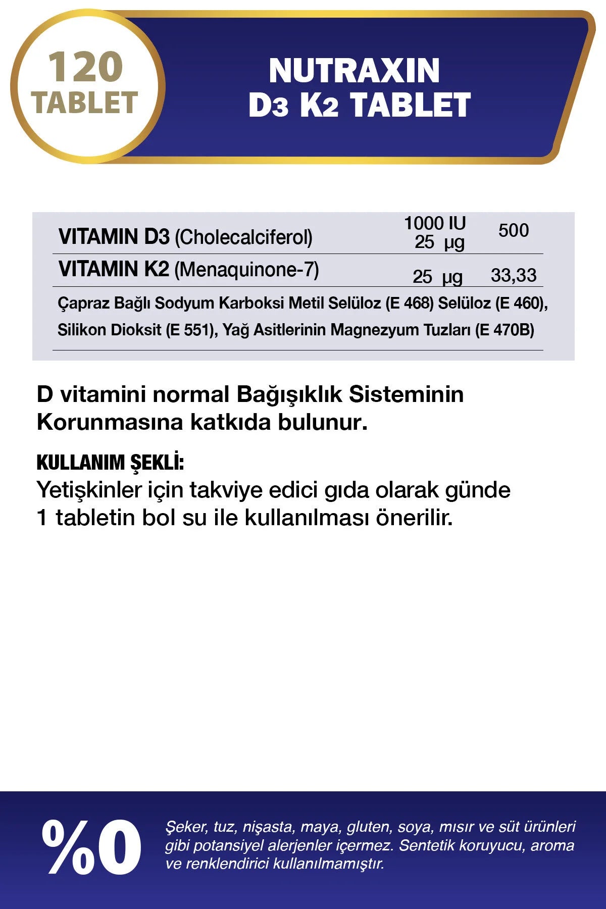 Nutraxin Vitals Vitamine D3 + K2 120 Tabletten