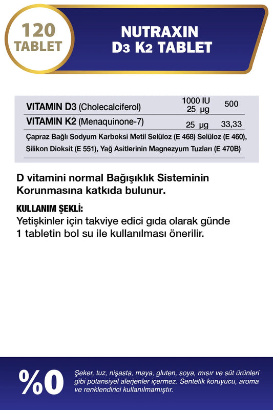 Nutraxin Vitals Vitamine D3 + K2 120 Tabletten