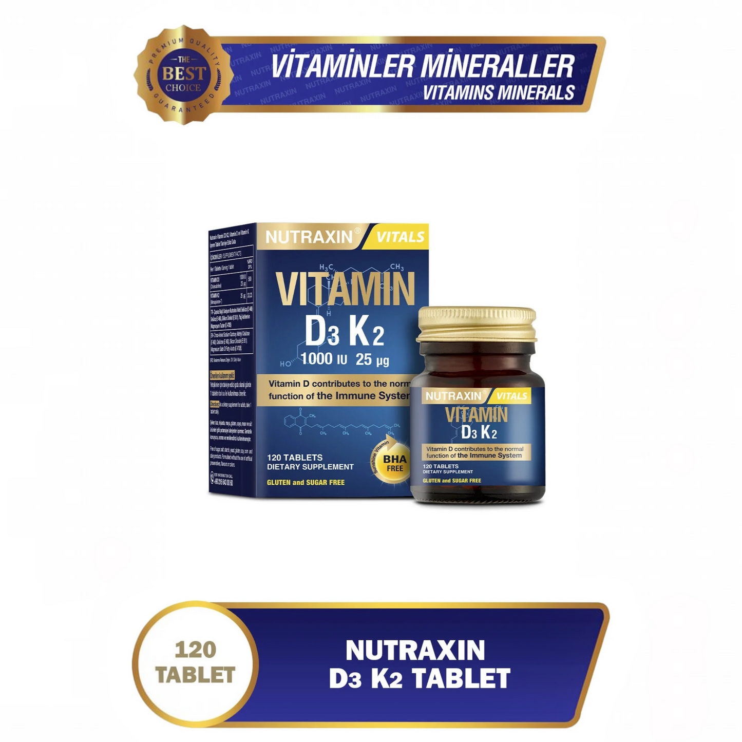 Nutraxin Vitals Vitamine D3 + K2 120 Tabletten