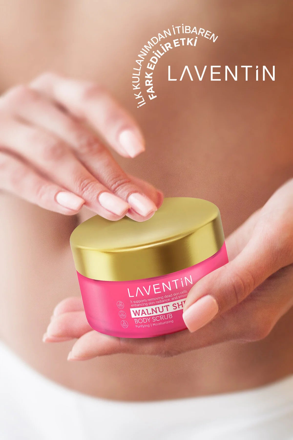 Laventin Body Scrub Purifying Moisturizing Walnut Shell - Intensieve Vochtondersteuning - Reinigend - Hydraterend - Haarverdunning - Hand-, Voet- en Lichaamsscrub/peeling - Legendarische geur van Japanse kersenbloesem - Dermatologisch getest 250ml
