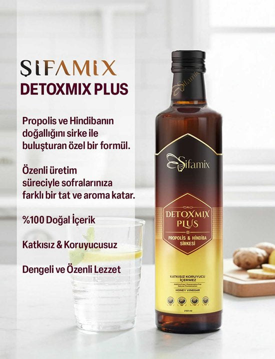 Sifamix Detox Mix Plus Propolis & Hindiba (Chicory) Azijn - Detox Vinegar - Oedeemverlichter - Ondersteunt de gezondheid van de huid/de spijsvertering - 1 fles van 250 ml