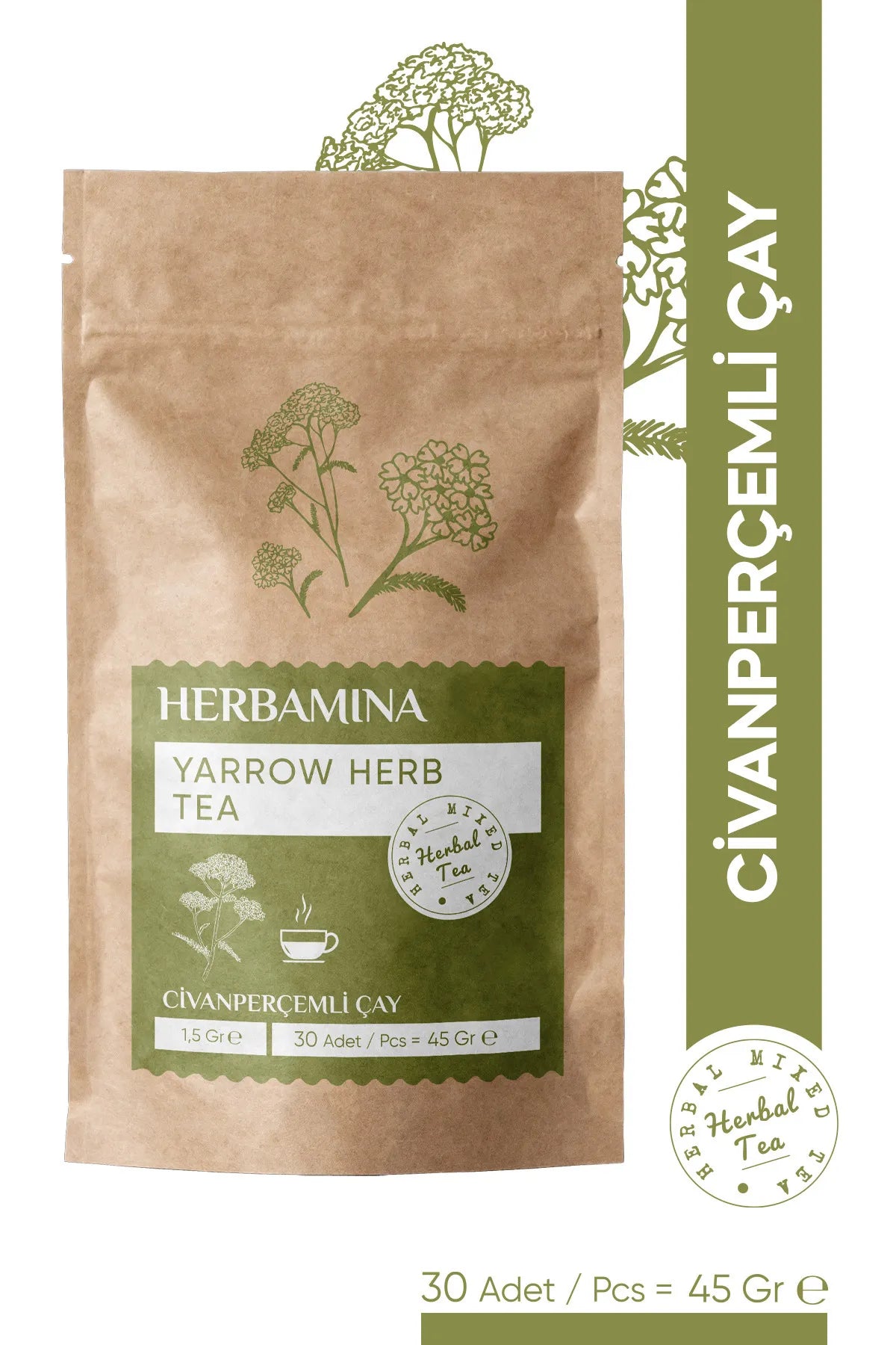 Herbamina Detox Thee / Duizendblad Gemengde Kruidenthee (duizendbladkruidenthee) Civanpercemli Cay / Yarrow Herbal Mixed Tea 1,5gr x 30 zakjes