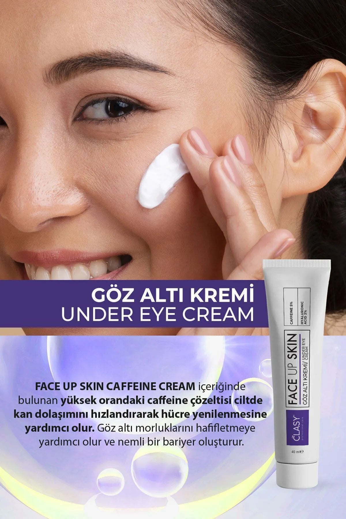 CLASY CARE FACEUPSKIN Onder Oogcrème voor Wallen en Duisternis onder de ogen / Caffeïne 5% / Hyaluronzuur 2% / 40 ml