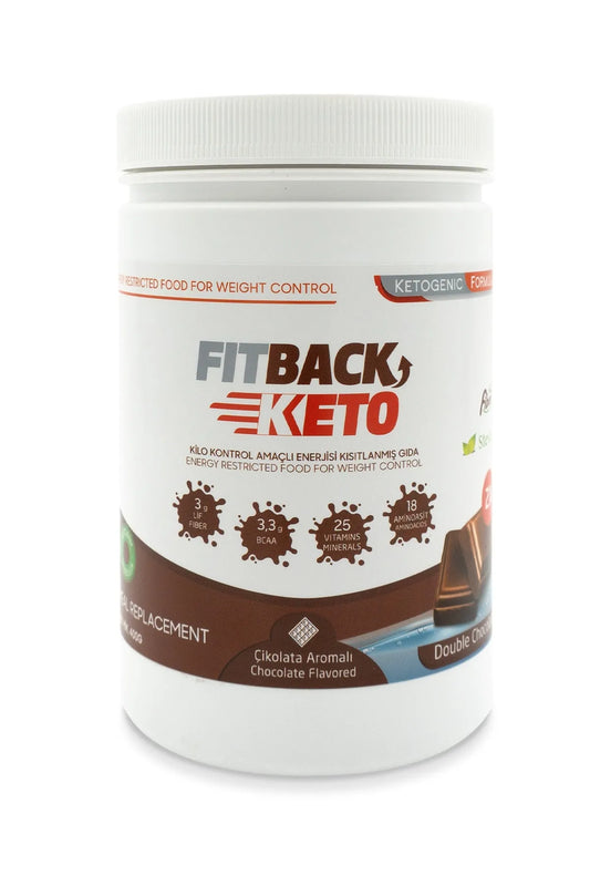 Fitback Keto | Ketogeen Lichaams Gewicht Maaltijdvervanging voor Gewichtcontrole / Vitaminen & Mineralen / Chocoladesmaak 400 gr