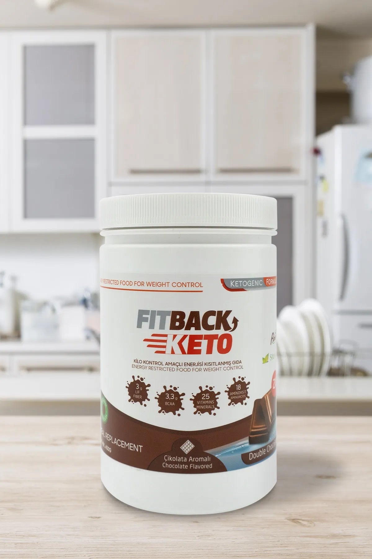 Fitback Keto | Ketogeen Lichaams Gewicht Maaltijdvervanging voor Gewichtcontrole / Vitaminen & Mineralen / Chocoladesmaak 400 gr